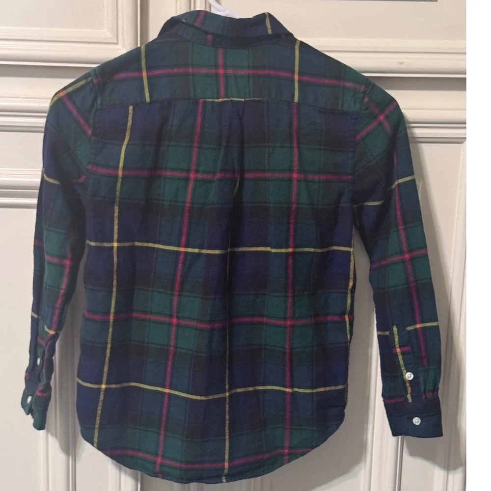 Ralph Lauren Boys 7 Green Navy Plaid Flannel Button Down Shirt Preppy Heritage
